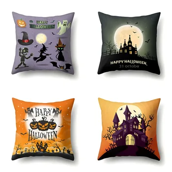 

halloween pumpkin castle witch ghoul pillow case square pillowcase home creative color pillow covers case 45*45cm
