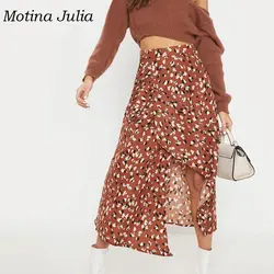 Motina Юлия 2019 Лето chic печати юбка нижняя уличная ассиметричное миди юбка