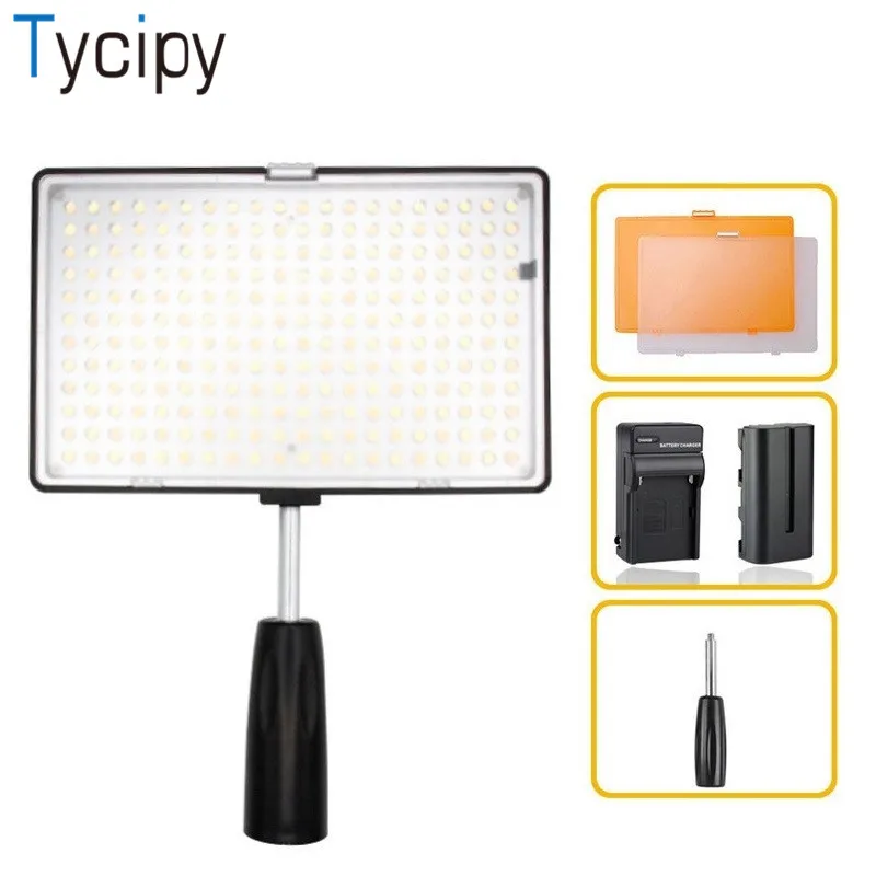 Tycipy Dimmable KM-2403200k/5600k 50000H 1200ML Camera LED Video Studio Photo Light  For Canon Nikon 2 battery box and handle