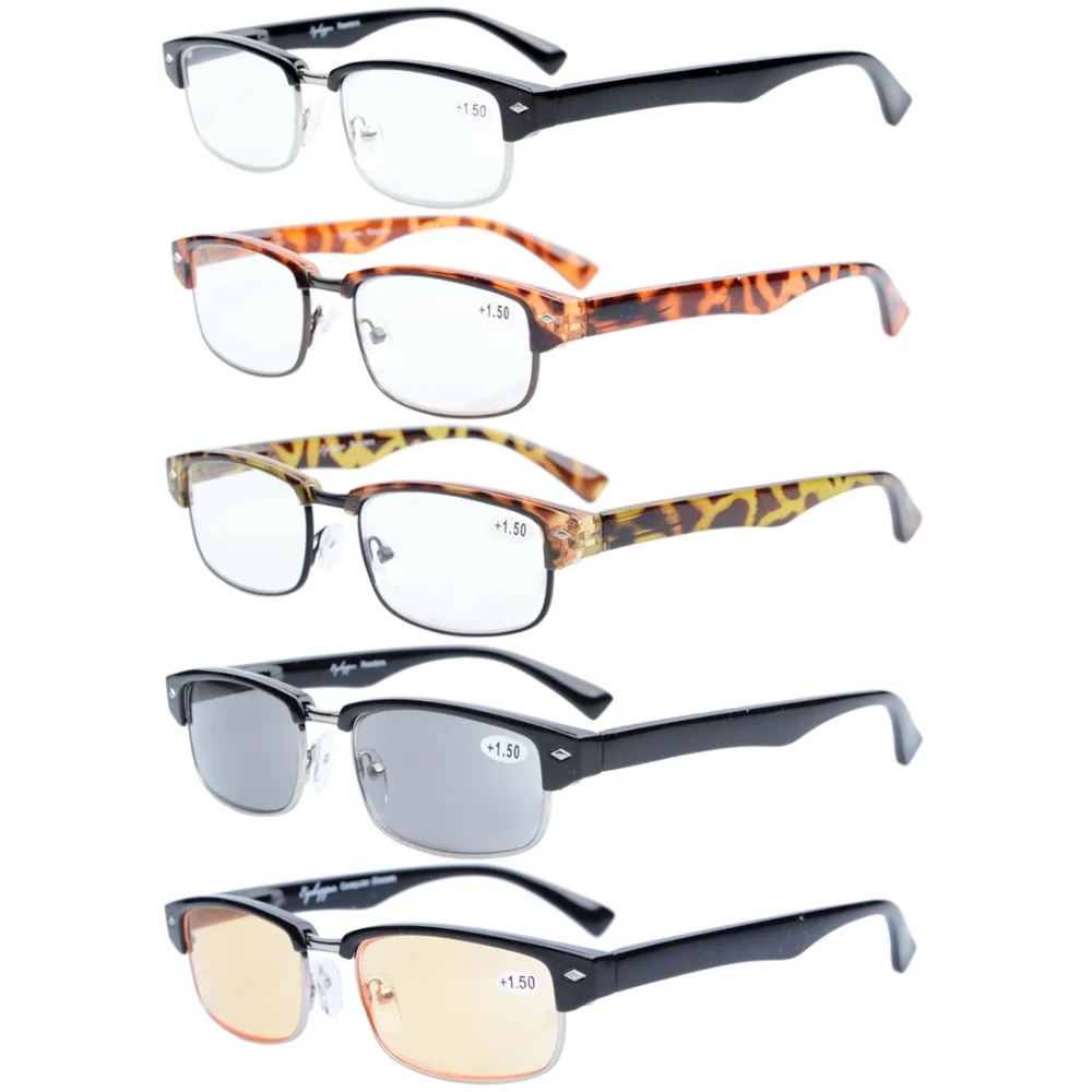 R087 Mix 5 pack Spring Hinge Classic Reading Glasses Include Computer
