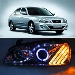 Ownsun дым черный LED Ангел глаз drl-проектор фара для Hyundai Elantra 04-06