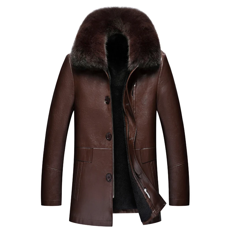 Новинка 100% роскошная Зимняя Теплая мужская кожаная куртка chaqueta cuero hombre
