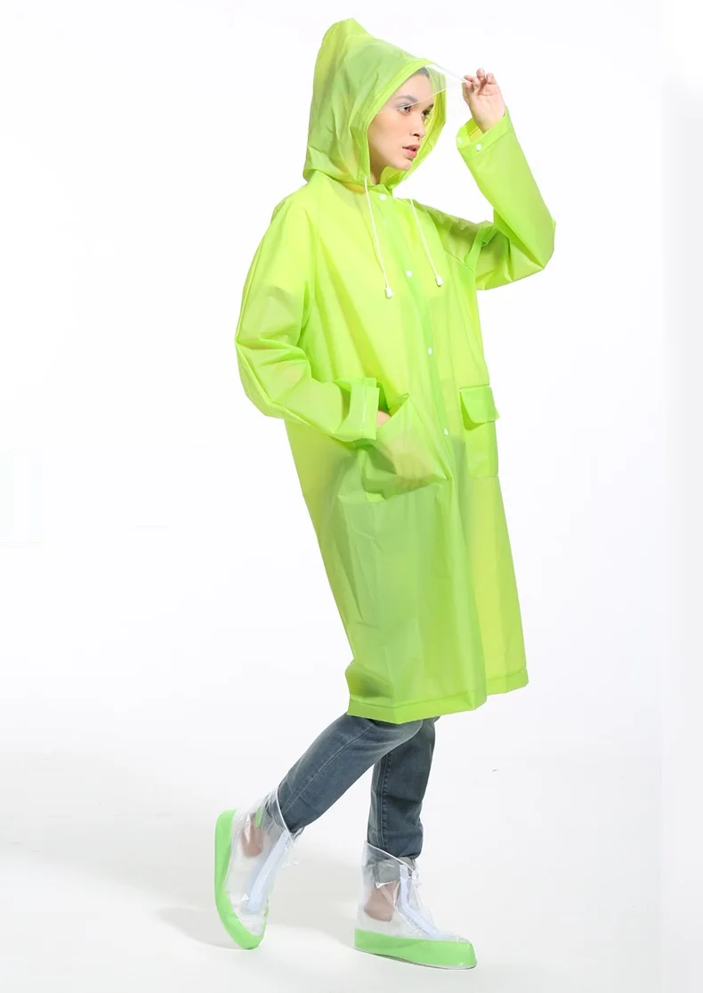 Для женщин непромокаемый плащ EVA куртка мужская для дождя прочные Матированный с декорированием узором "Мороз" дождевики Водонепроницаемый с вытяжки пара плащ-накидка для взрослых костюмы - Цвет: Green