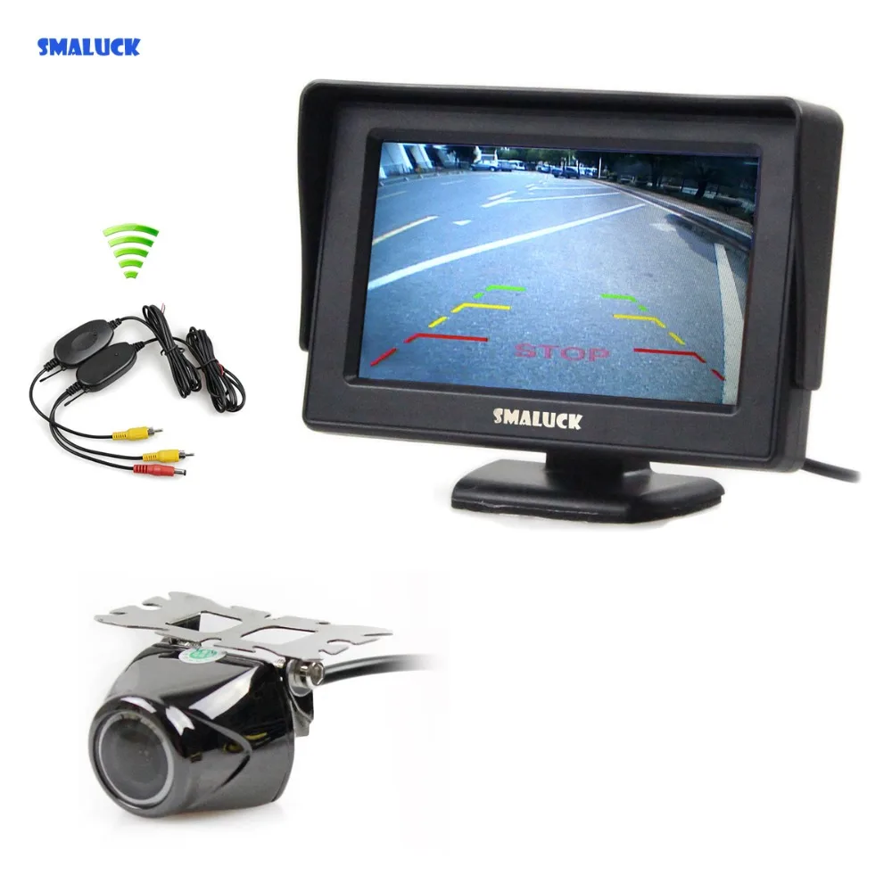 

SMALUCK Wireless 4.3inch TFT LCD Backup Car Monitor + Car Camera Rear View Camera Security Parking Reversing System