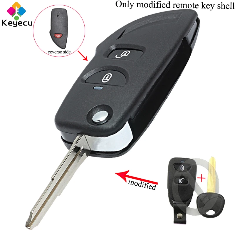 

KEYECU Replacement Modified Flip Remote Car Key Shell With Uncut Ignition Blade - 2+1/ 3 Buttons - FOB for Hyundai Tucson IX35