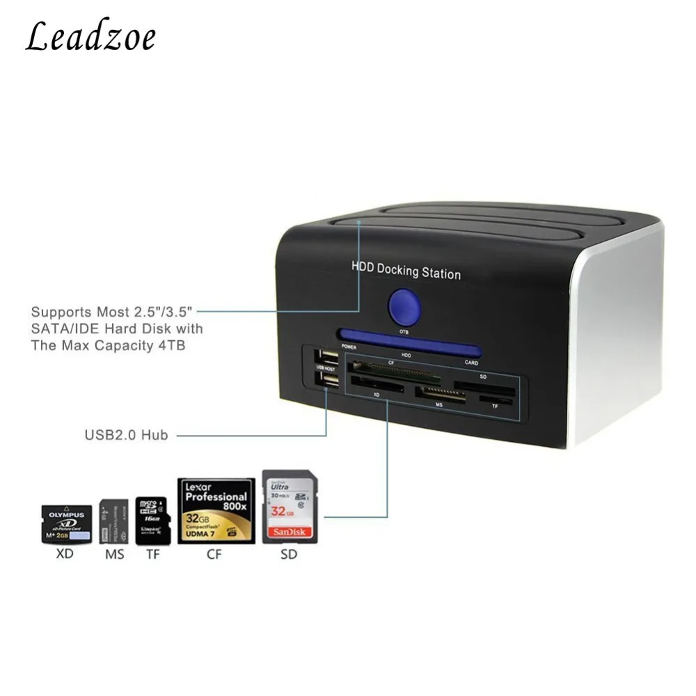 Leadzoe USB 2 0 Многофункциональный 5 &quot3 5&quot SATA IDE HDD док станция корпус двойной отсек