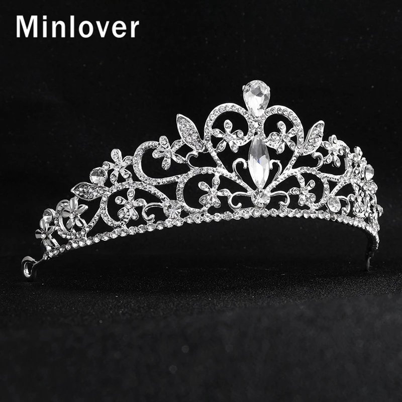 Minlover Сердце Полный Rhinestone Люкс Диадемы серебро Цвет свадебные аксессуары для волос ювелирные изделия повязки короны для торжеств HG192