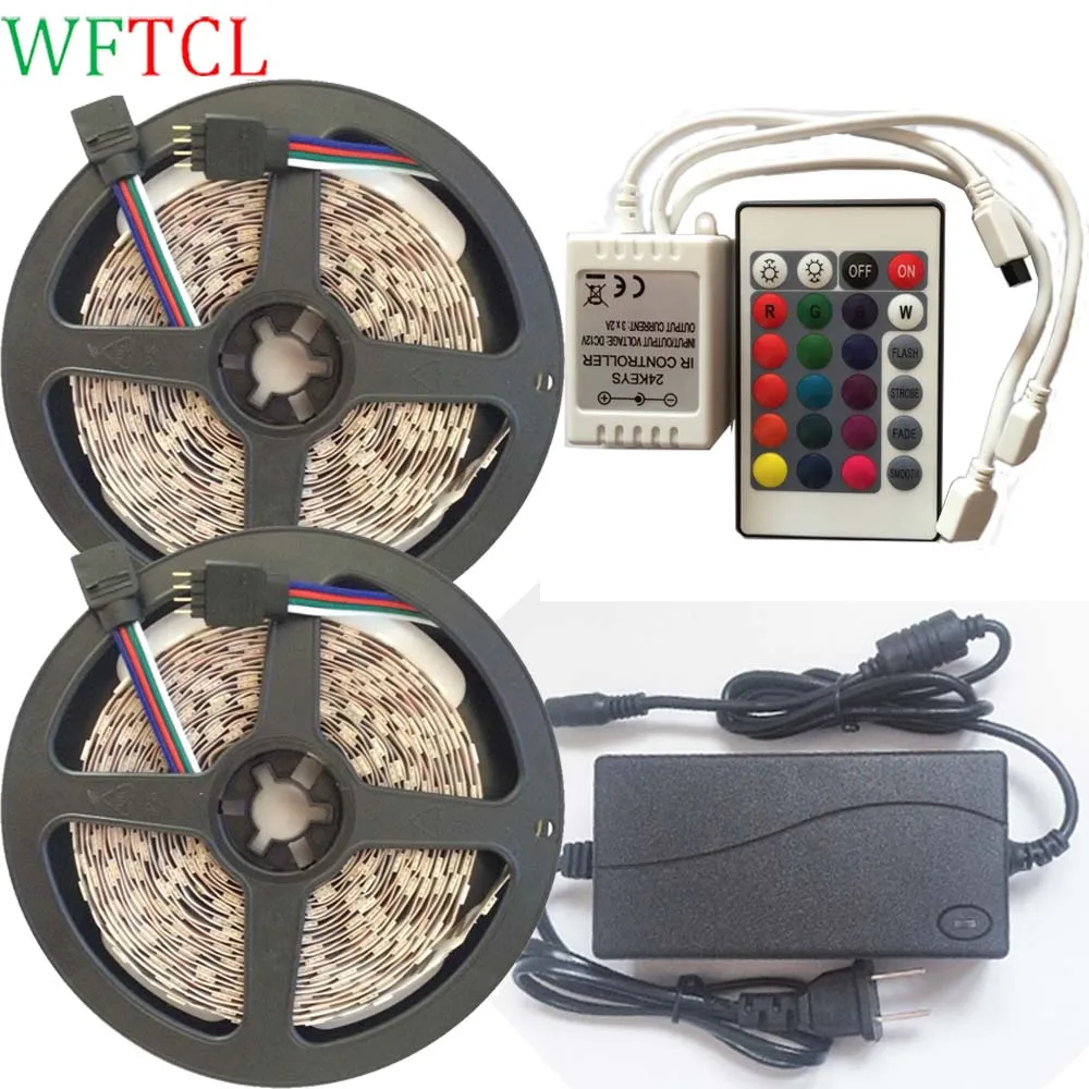 

led streifen 12V led leiste 5050 RGB LED band 5M 10M LED strip light kits + DC power + remote control for home ceiling, kitchen