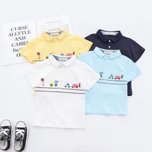 Fashion Summer Cotton Baby Boys Short Sleeved T-shirt Cartoon Embroidery Children Tees Kids Tops For Age 2-7 Years Old