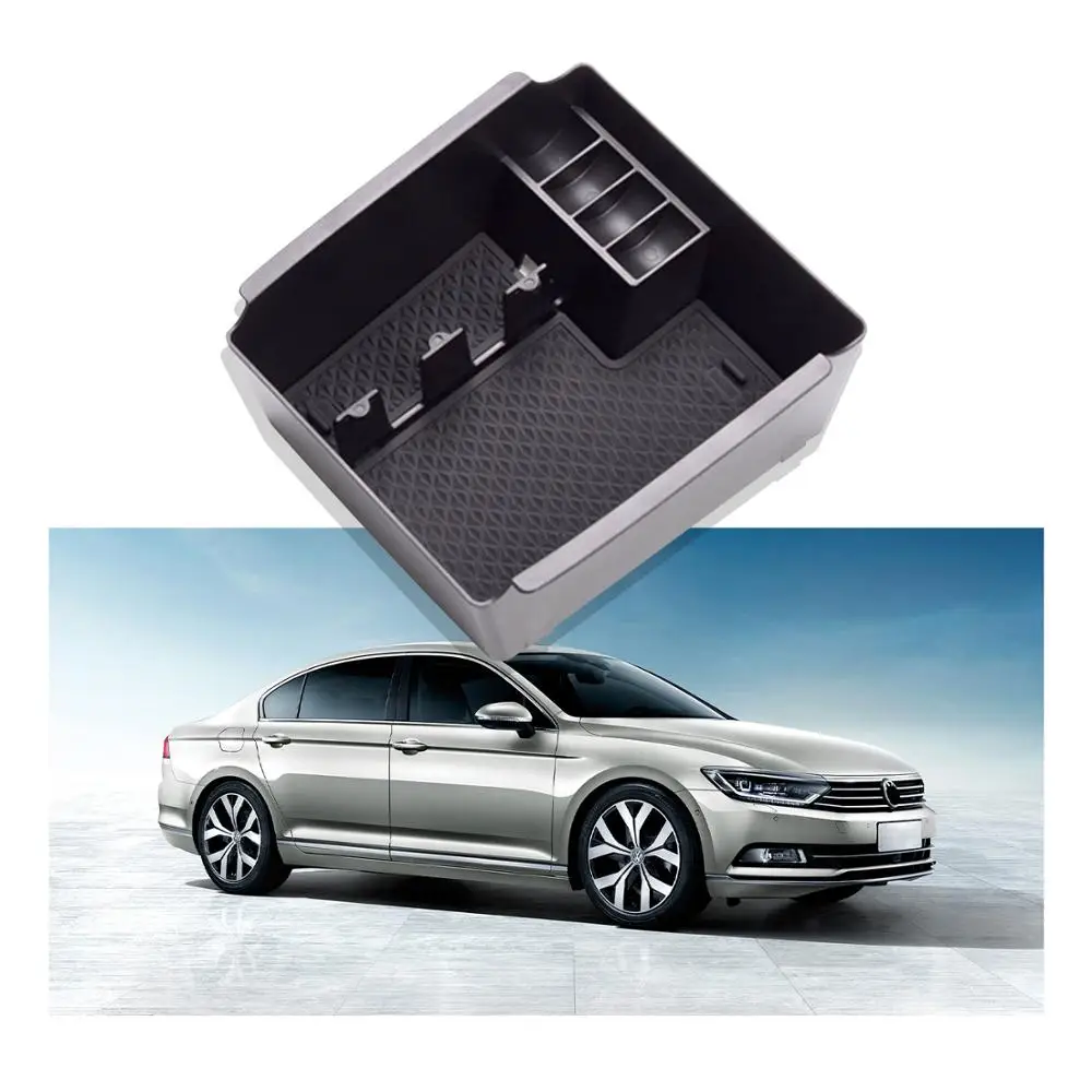 

RUIYA car central armrest storage box container holder tray for VW Volkswagen Passat B8/Valiant,rubber non-slip mat storage box