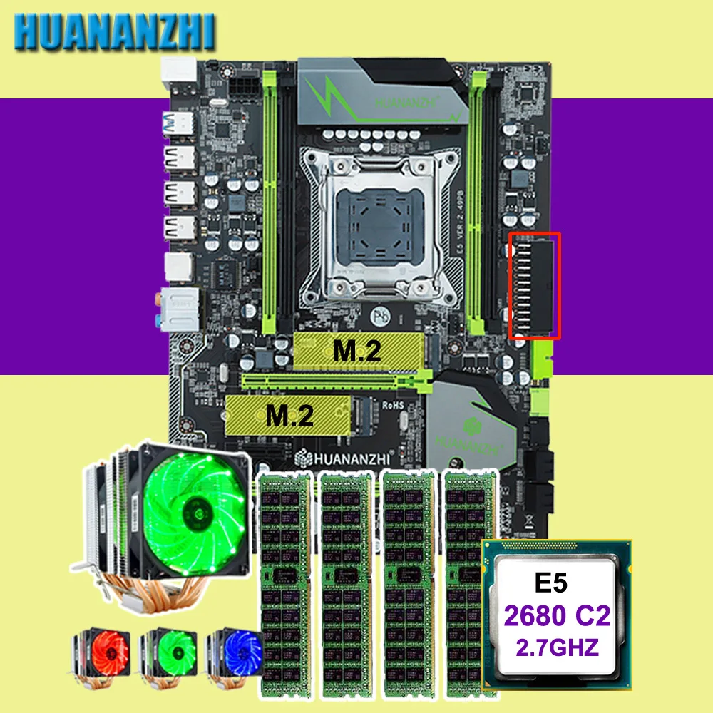 Скидка материнской комбинации HUANANZHI X79 Pro Материнская плата с двумя M.2 слот Процессор Intel Xeon E5 2680 2,7 ГГц с охладитель оперативная память 4*16G