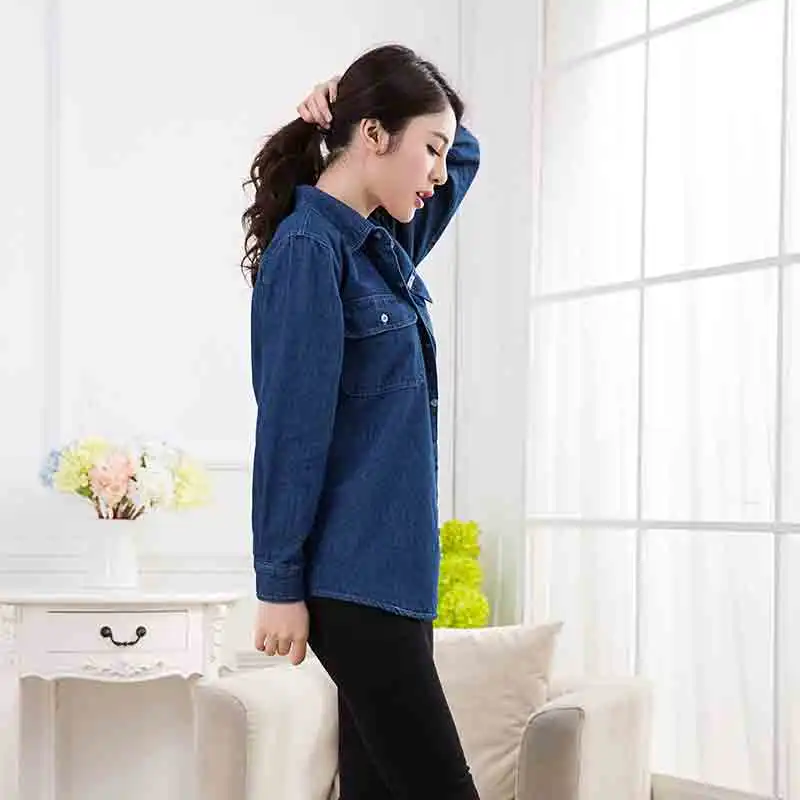 UPPIN рубашка Осень Новая модная женская джинсовая рубашка повседневная с длинным рукавом Тонкая однотонная женская рубашка Большой размер S-4xl