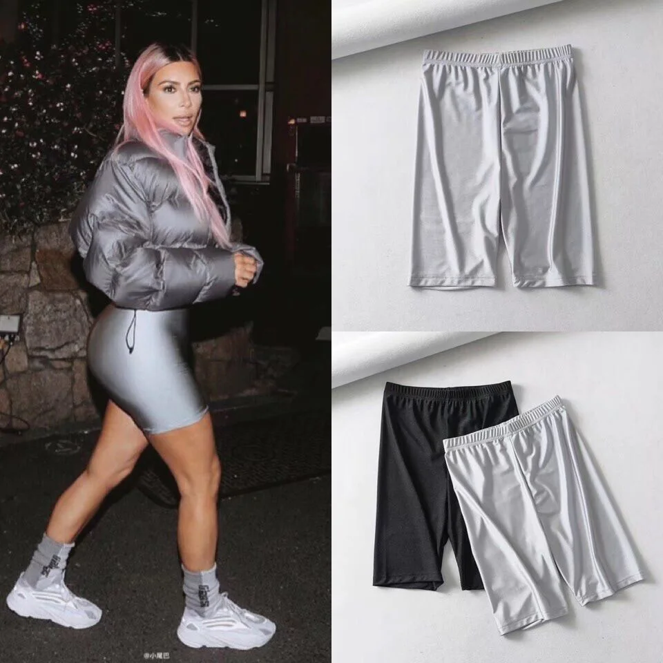 

ZYFPGS 2019 Silver Sports Five Pants Fitness Slim Fit Solid Street Absorbing Sweat New Arrivals Classic Hot Sale Hip Hop