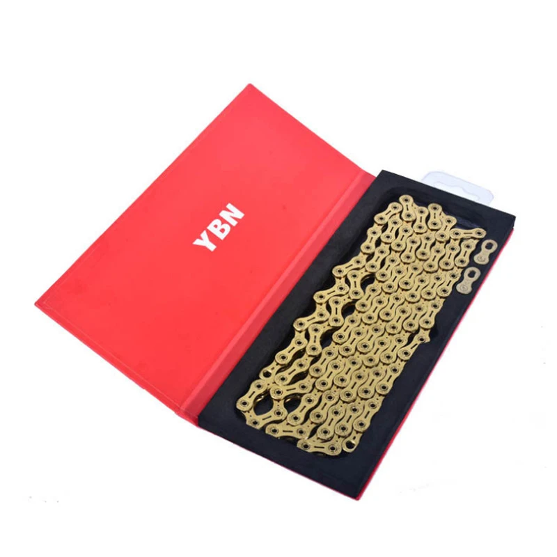 

YBN chain full hollow 10 speed chain SLA-101-TIG gold bicycle mountain road bike 10 variable ultralight 248g 116 links boxed