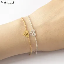 V привлечь ручной работы Нержавеющая сталь геометрический браслет Для женщин Свадебные украшения Золото Браслеты Юбилей подарок