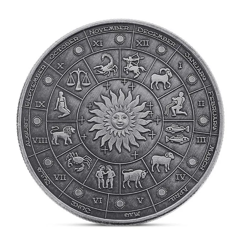 

12 pcs/lot Matte Twelve Constellations Tarot Wishing Sun God Divination Commemorative Coin Set
