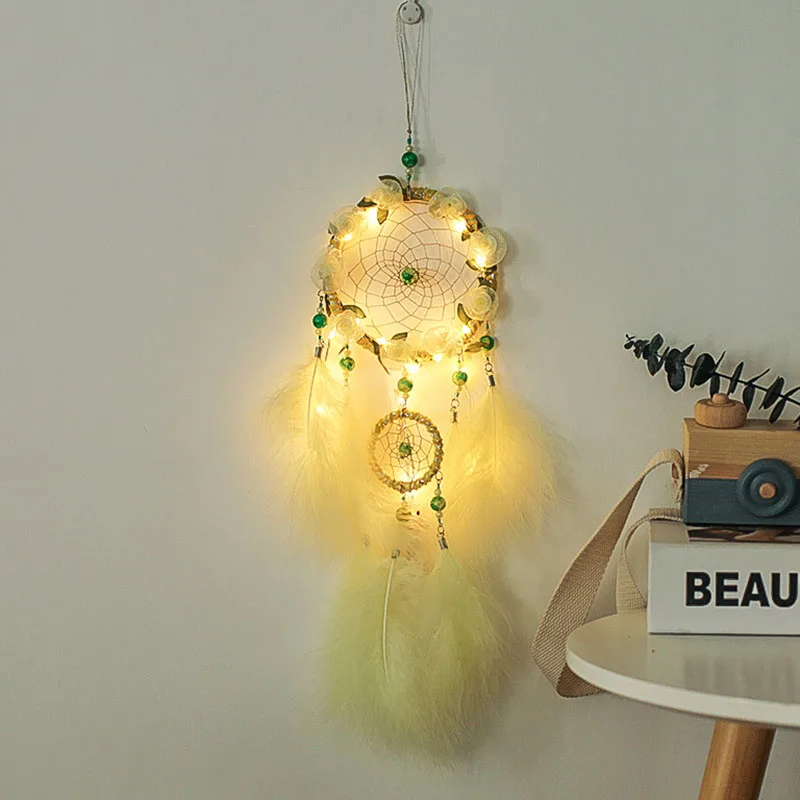

Dream Catcher LED Hanging Ornaments Hand Knitting Feather Home Decorations Gifts UD88