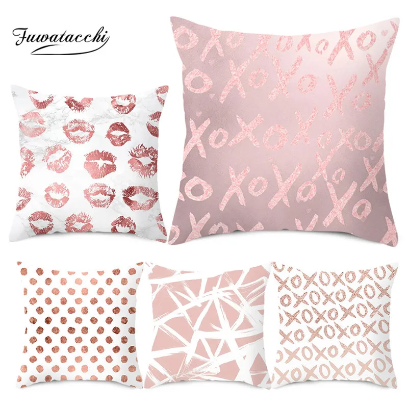 

Fuwatacchi Cushion Cover Rose Gold Geometric Pineapple Flower Glitter Pillow Cover for Home Sofa Decorative Pillowcase 45x45cm