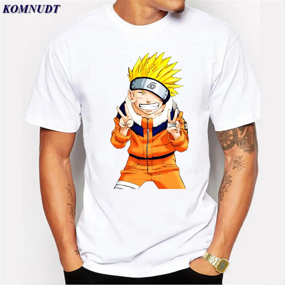 2018 Naruto Design Short Sleeve O Neck Funny T Shirt Men White Casual 