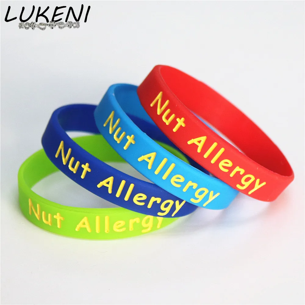 1PC Medical Alert Nut Allergy Silicone Wristband Adults Size Green Red