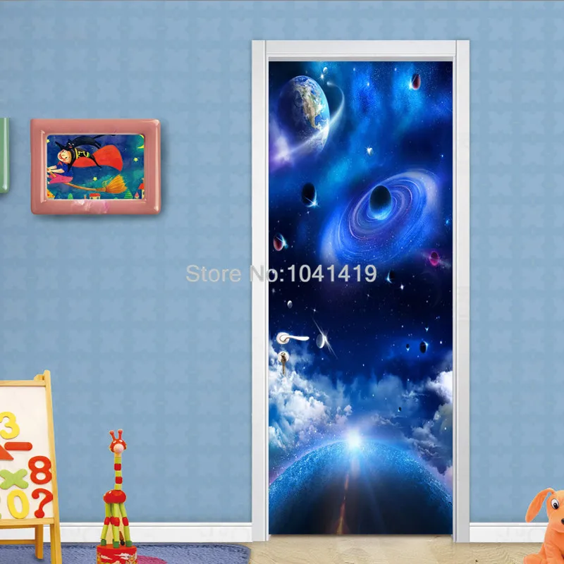 ПВХ обои Современная Вселенная звездное небо фото фрески обои для гостиной Детская Спальня дверь наклейка водонепроницаемые обои