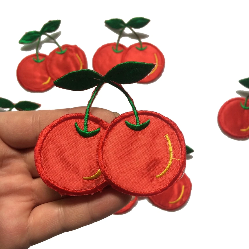 1 Piece Red Cherry Kids Patch Fruit Embroidered Applique Iron On Patch