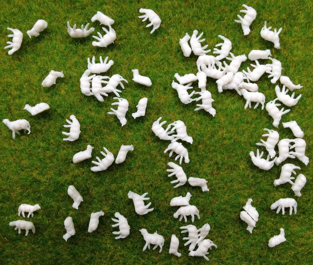 

AN15003B 100pcs 1:150 Unpainted Model Sheep White Farm Animals Sheep N Scale Model Scenery Landscape Layout