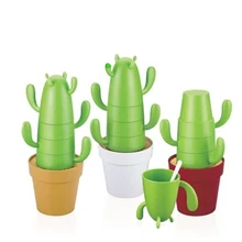 Verkauf nette kreative grün kaktus jenga wasser kaffee saftig tasse set weihnachtsgeschenk