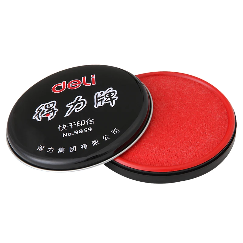 1pcs Red ink 9859 quick drying ink inkpad Deli hand circular metal tin