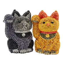 Прекрасный удача кошка роскошный вечерняя сумочка золото серый Женская сумка-клатч со стразами сверкающий Банкетный Пакет SC654