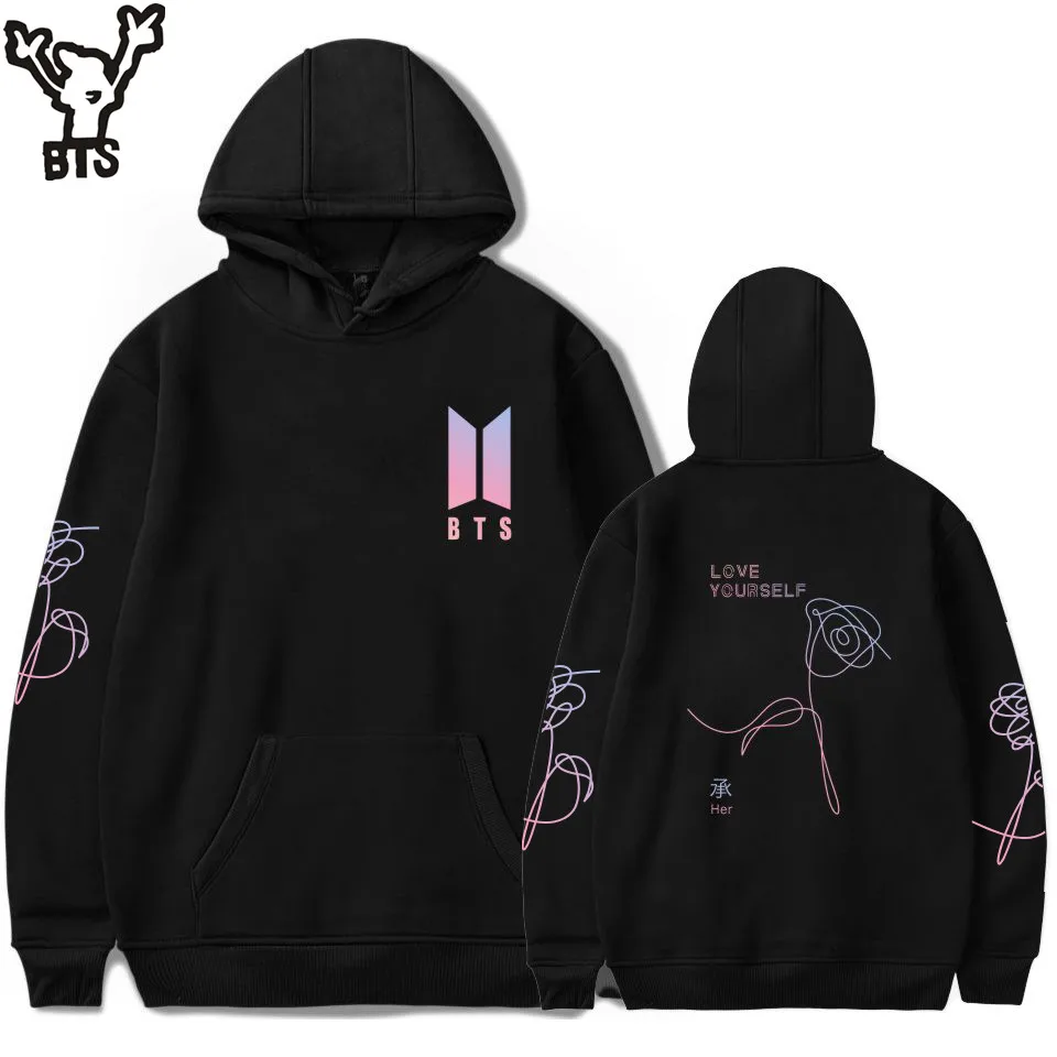 БЦ К-поп ДНК Толстовки Для женщин письмо цветок любить себя Bangtan KPOP Толстовка Для женщин модные длинные хип-хоп женский вентиляторы одежда