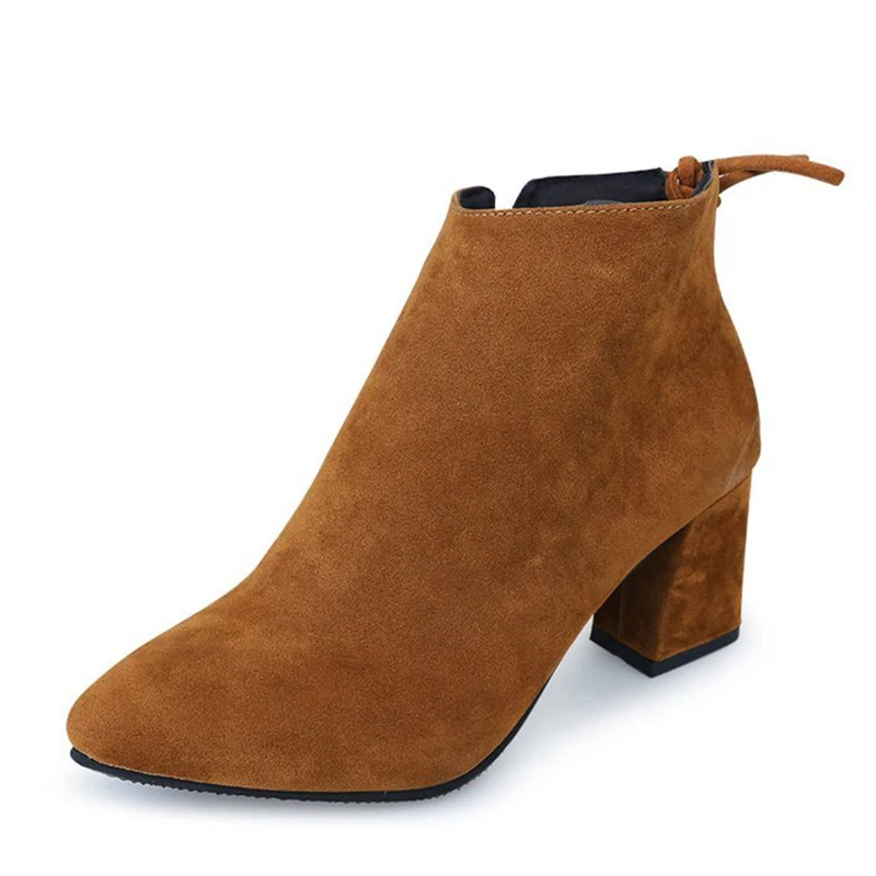 MCCKLE/женские ботильоны; сезон весна; обувь на высоком каблуке из искусственной замши размера плюс; короткие ботинки на молнии; обувь на толстом каблуке; женская повседневная обувь - Цвет: Brown