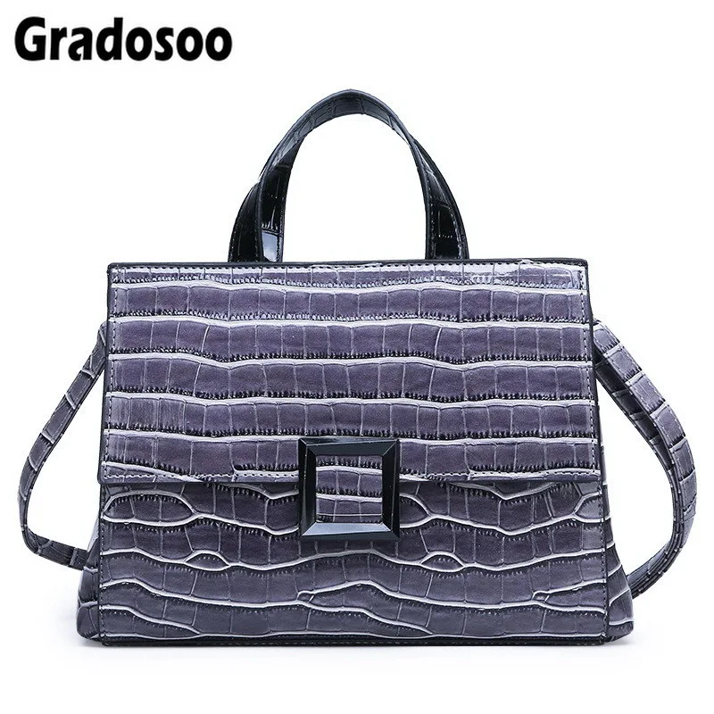 

Gradosoo Patent Leather Handles Handbags High Quality Crocodile Pattern Shoulder Bag Female Modern Messenger Bag Women LBF408