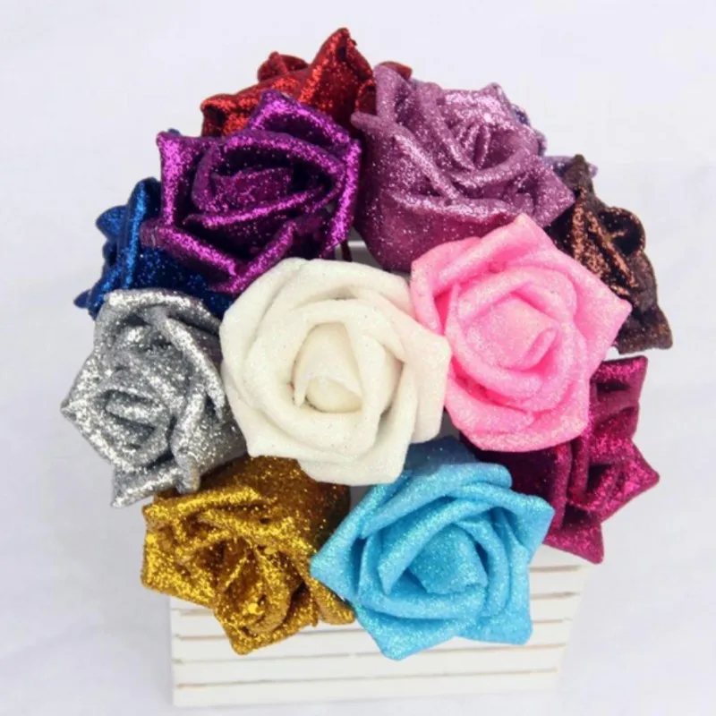 10PCS Foam Fake Flores PE Roses DIY Handmade Blue Gold Sequins Artificial Flowers for Wedding Valentine's Day Decoration 10PCS Foam Fake Flores PE Roses DIY Handmade Blue Gold Sequins Artificial Flowers for Wedding Valentine's Day Decoration