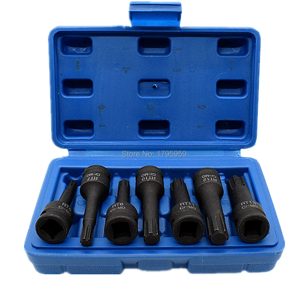 7pc 3/8 Inch Square Drive Impact Ribe Socket Bit Set RT6 RT7 RT8 RT10