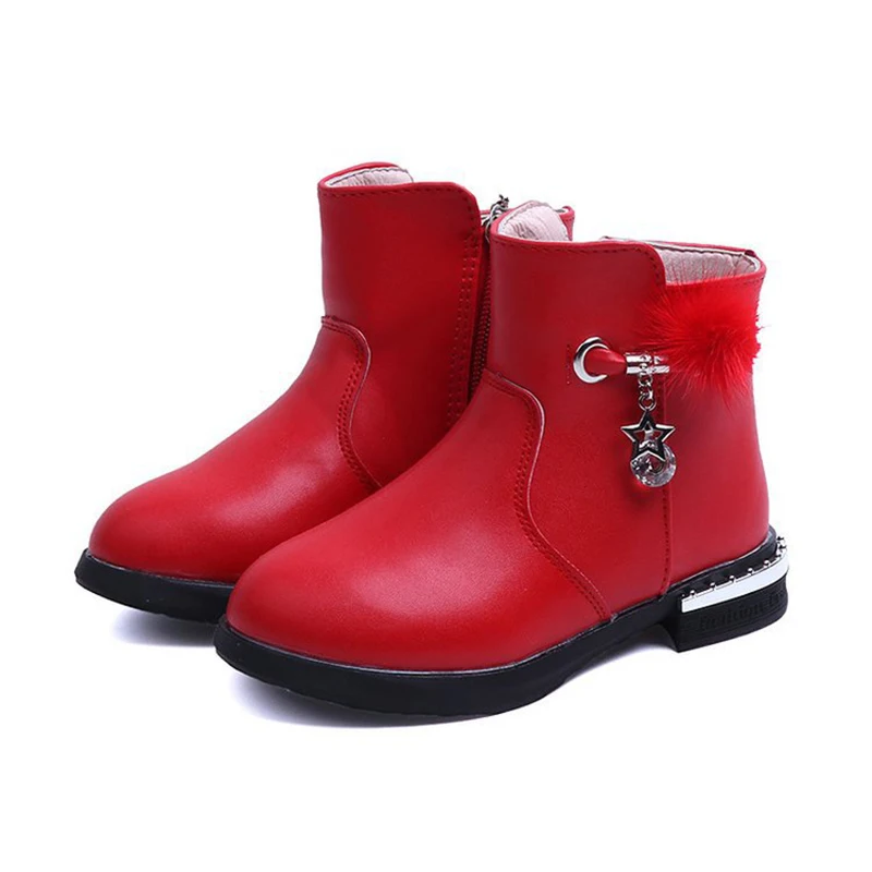 

2018 New Winter For Child Kid Girl Snow Boots Comfort Thick Antislip Short Boots Fashion Cotton-Padded Shoes 27-37 Red Black
