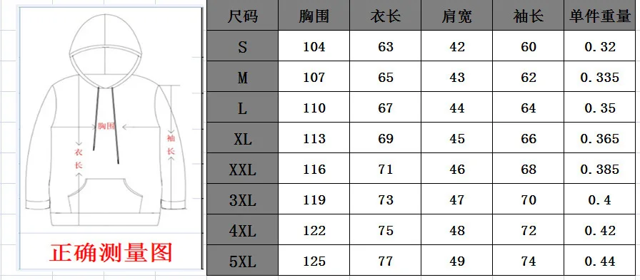  Size table