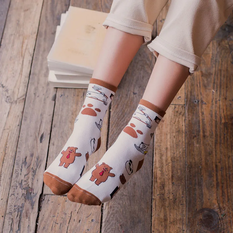

Japanese Fashion Creative Harajuku Sokken Print Funny Femme Socks Cartoon Casual Novelty Cute Milk Panda Animal Socks Women