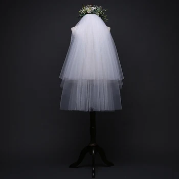 

Stock wedding veil short new white ivory 2 layer 80CM comb Mvoile mariage cheap bridal veil quick shipping