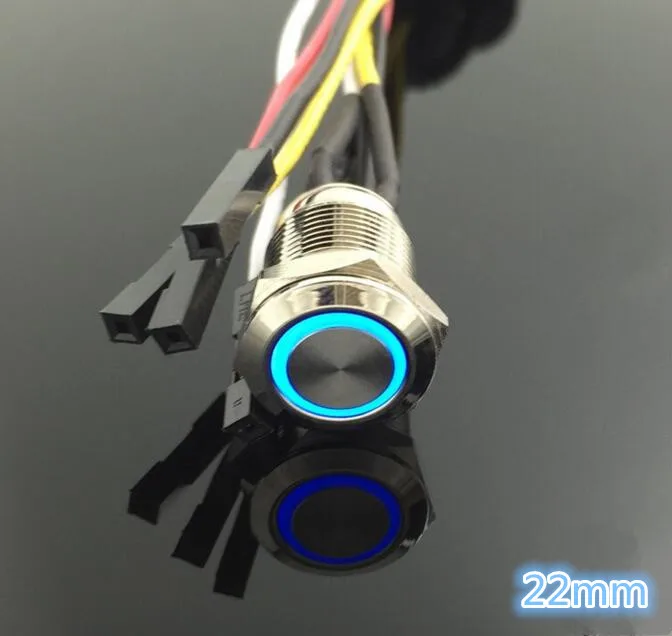 

5 set Angel Eyes high quality computer Metal LED Power Push Button Switch reset 5V 22mm Waterproof with 50cm wire harness