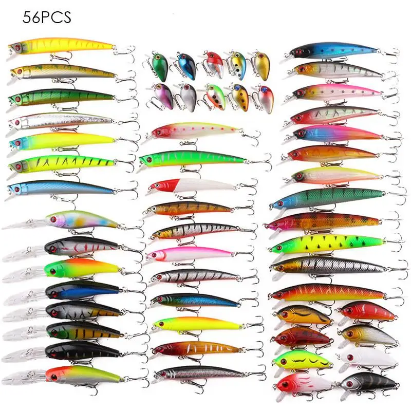

Mounchain 56pcs/Set Fishing Lure Fake Fish Bait Multiple Size Hard Bait for Freshwater Seawater