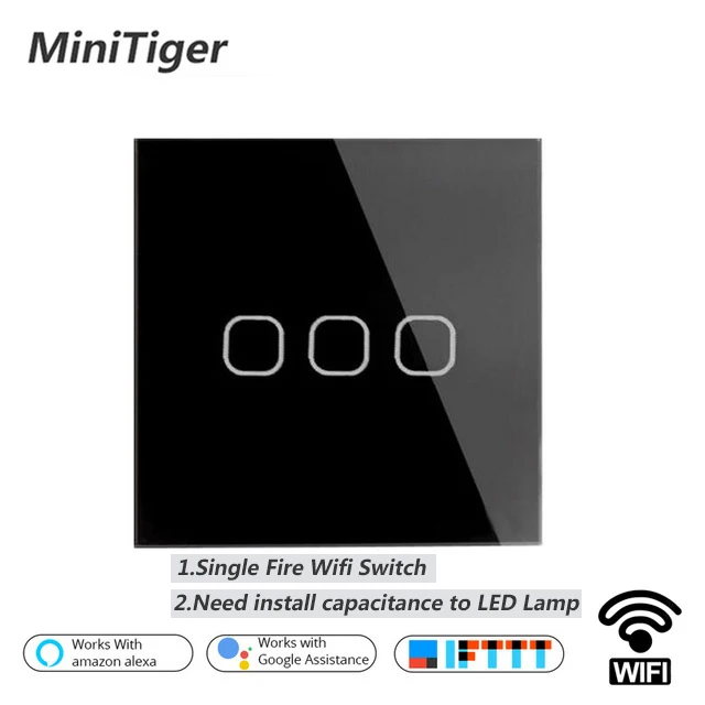 

Minitiger EU Smart Home Wifi Wall Light Touch Switch 1 2 Gang WiFi/433 RF/APP Remote Wall Light Touch Switch Glass Panel