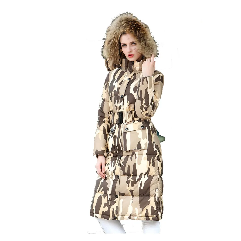 

Super Warm Winter Women Down Coat Fur Collar Extra Long Print Down Jacket Plus Size Slim Hooded Parkas Outerwear 3XL Vestidos