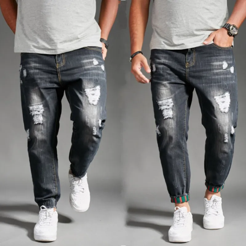 Plus size men jeans slim Ankle Length Pants New Fashion Men Holes Jeans
