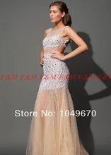2014 Jewel Neck Kristall Perlen Luxus Abendkleider Echt Bilder Backless Tulle Nixe-Abschlussball F & M798