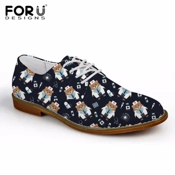 

FORUDESIGNS Outs Breathable Men Lace up Shoes Nurse Bear Pattern Leather Oxford Shoes For Men Casual Shoes Business Zapatos