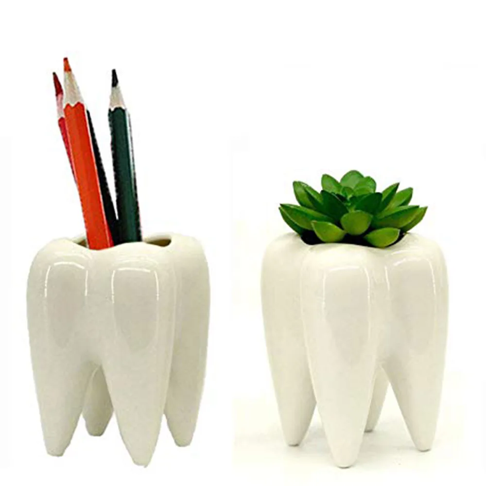 

White Ceramic Succulent Plant Pot Tooth Shape Modern Small Mini Flower Pots Flowerpot Desktop Decorative Bonsai Pot Vase