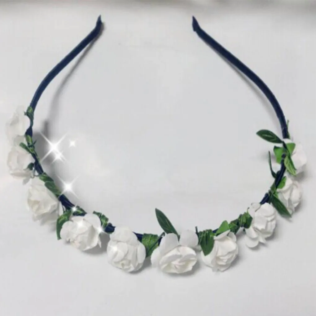 

Bride Women Flower Crown Hair Band Wedding Floral Headband Garland Ribbon Bow Girl Flower Wreath Elastic Hair Accessories Head