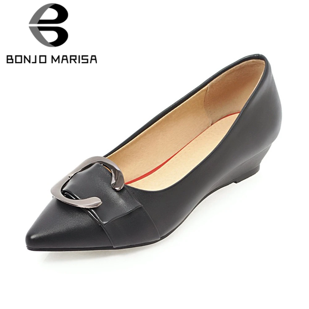

BONJOMARISA 2019 Spring New Big Size 32-43 Women Office Pumps Ladies Elegant Shallow Office Lady Shoes Woman Wedges Footwear