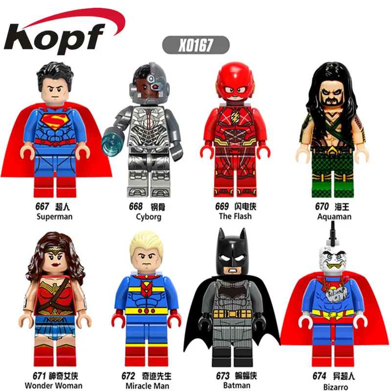 Single Sale Super Heroes Superman Wonder Woman Aquaman Cyborg Batman Bricks Action Building font b Blocks